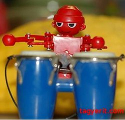 Dancing robot plays the bongos