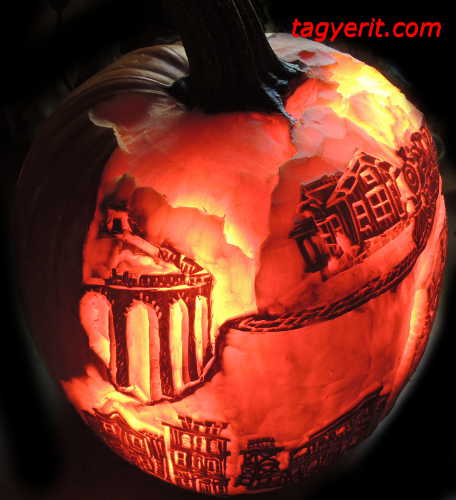 Left view of Ghost Train Pumpkin