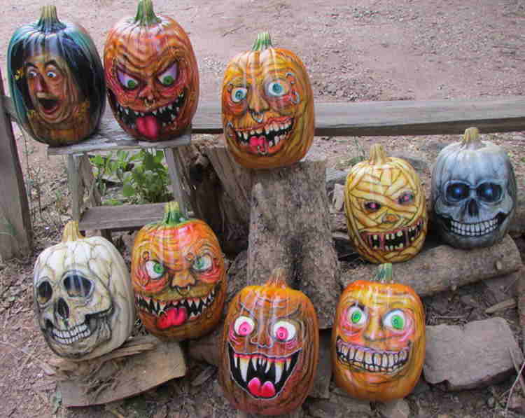 Motley crew of pumpkin heads